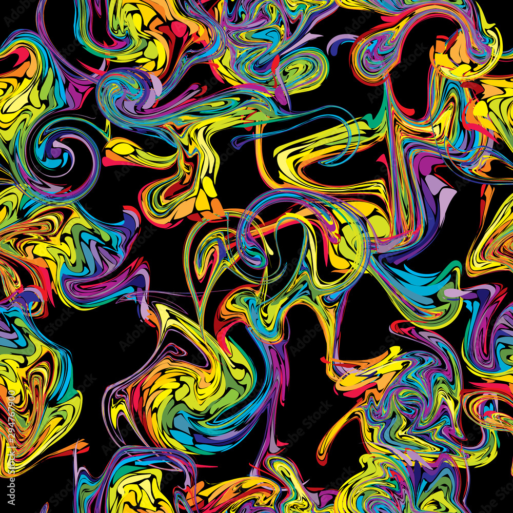 Chaotic colorful wavy lines twisted into spirals seamless
