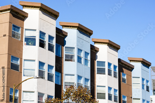 Canvas Print Exterior view of multifamily residential building; South of Market District, San