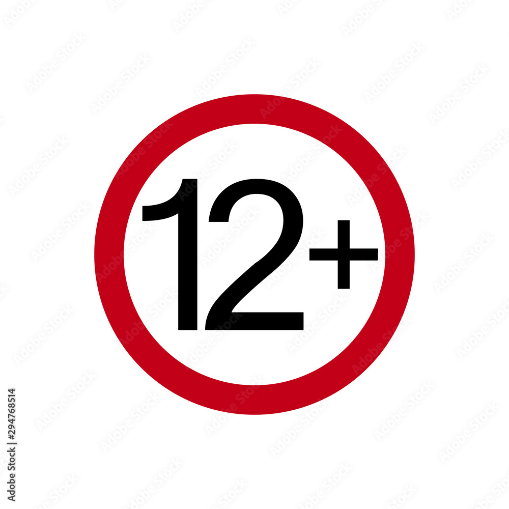 Age restriction symbol. Twelve plus. Abstract concept, icon. Vector illustration on white background. Age restriction symbol. Twelve plus. Abstract concept, icon. Vector illustration on white background.