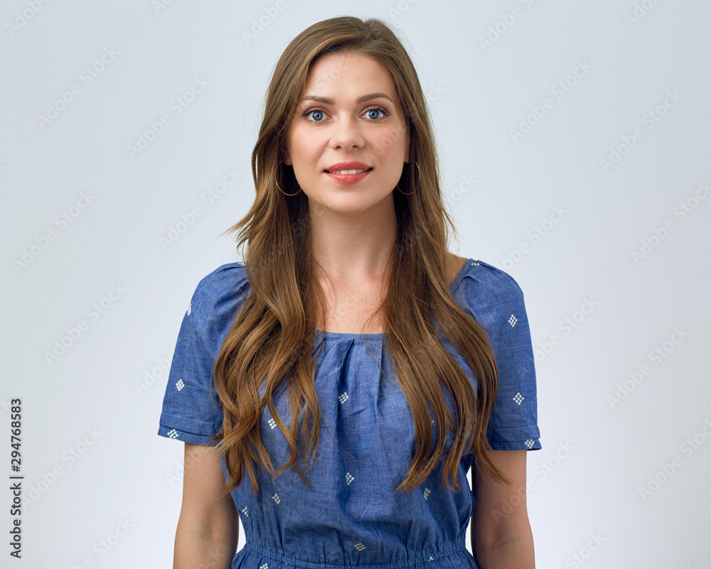 Obraz premium young positive woman in blue dress