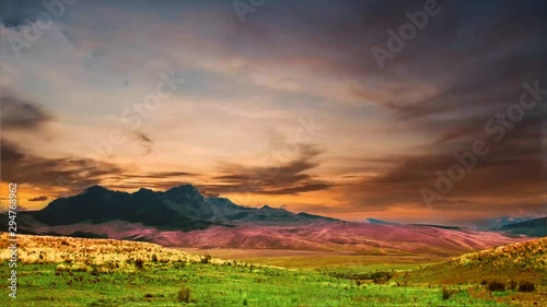 Panoramic view of cloudy mountains in Valley of Volcanos, South America, Ecuador, Andes