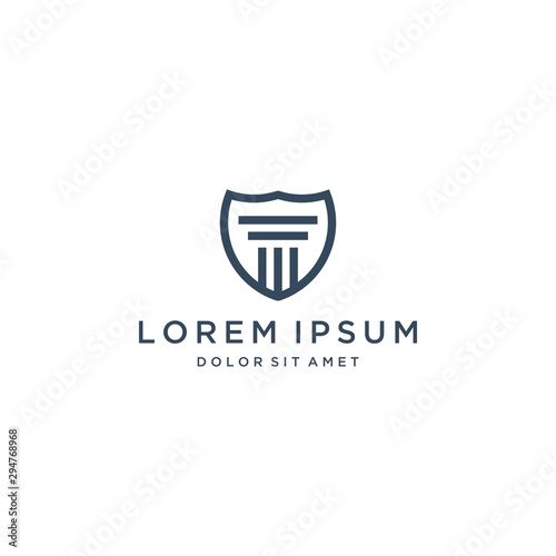 attorney's design logo or lawyer or shield with old building pillars