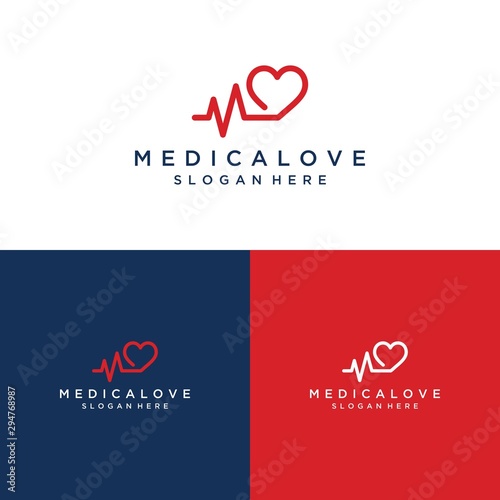 medical design logo or heart rate with heart © pixeqa
