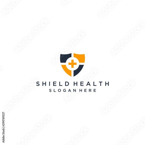 health design logo or shield with a plus symbol