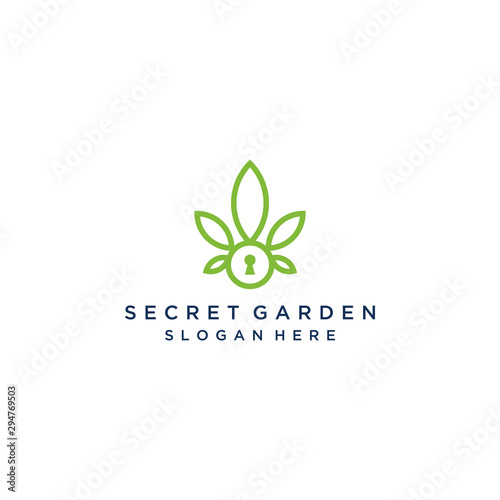plant design logo, or leaf with a circle and keyhole