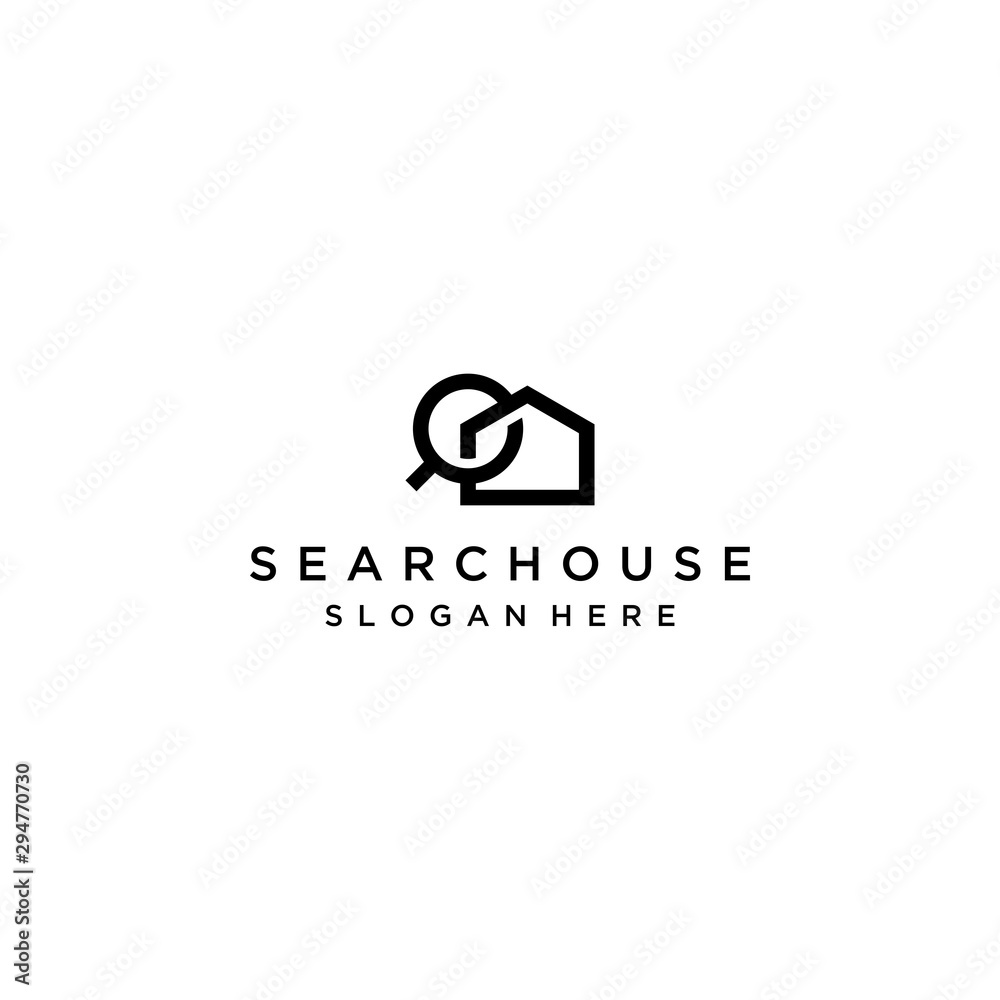 logo design of buildings, or houses with magnifying glass logo design of buildings, or houses with magnifying glass