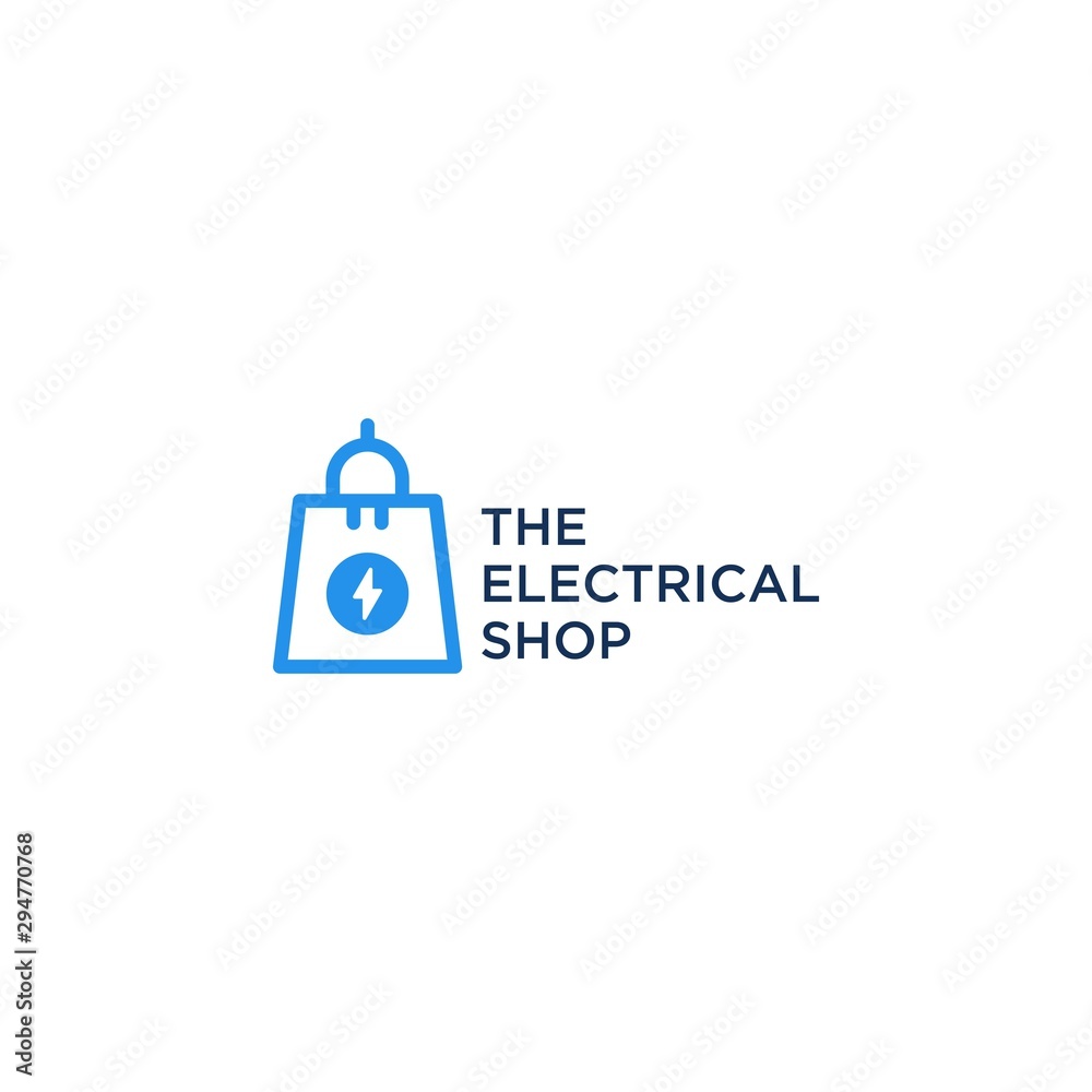electrical shop logo design, or shopping bag with plug electrical shop logo design, or shopping bag with plug