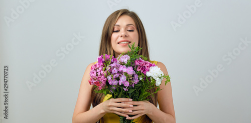 woman isolated portrait with flower.