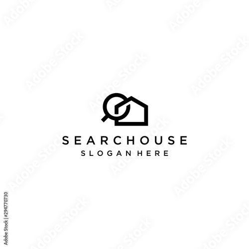 logo design of buildings, or houses with magnifying glass