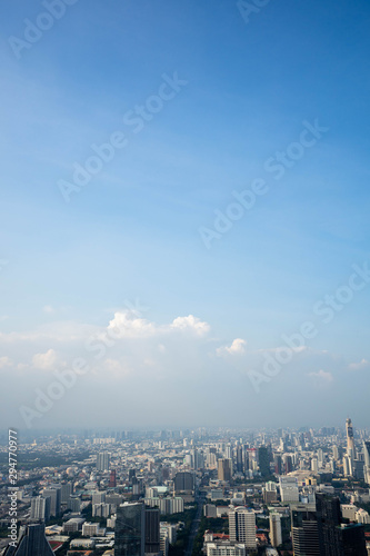 Bangkok, Thailand - September 27 2019: Panoramic view of the Bangkok city Located at the top of King Power Mahanakhon Building, Mahanakhon skywalk, observation deck 314 meters the peak glass tray.