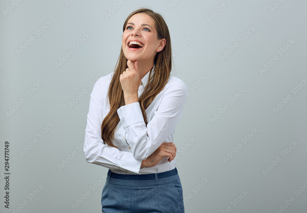 Laughing woman with crossed arms. Laughing woman with crossed arms.