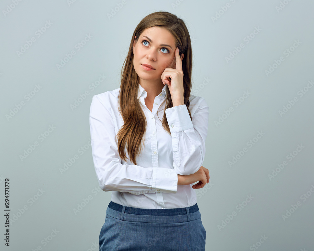 Thinking business woman isolated portrait. Thinking business woman isolated portrait.