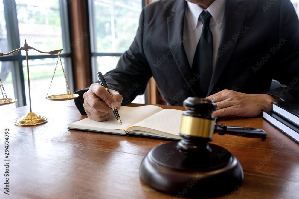 Judge lawyer gavel work in office with balance Judge lawyer gavel work in office with balance