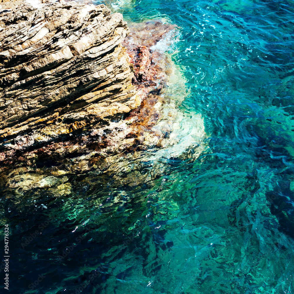 Landscape with clear blue sea and beautiful cliffs.