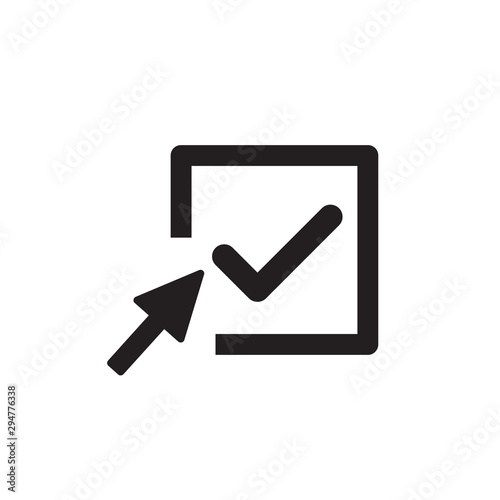 Check mark logo icon. Tick symbol in the box. Accept okey check mark symbol for approvement or cheklist. Computer mouse click cursor arrow icon. Cursor icon. Check mark vector.
