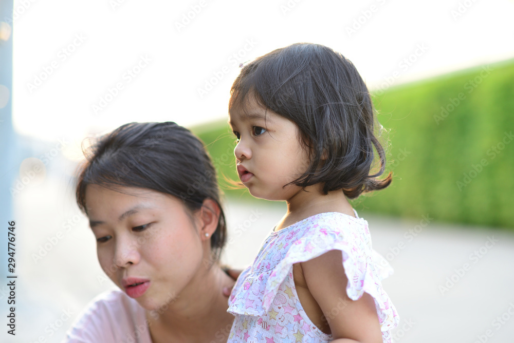 Little Child Girl and Mother Close Up Portrait Focus Little Child Girl and Mother Close Up Portrait Focus