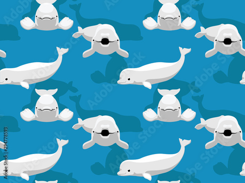 Animal Beluga Whale Cartoon Set Vector Seamless Background Wallpaper