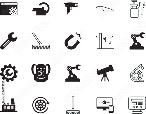 equipment vector icon set such as: floor, company, drawing, schoolbag, job, workshop, travel, electronic, broomstick, drill, studying, department, travelling, scanner, danger, health, refinery, mouse