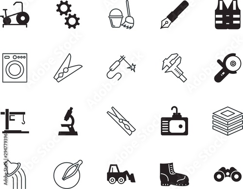 equipment vector icon set such as: repairman, earth, big, uniform, holiday, bicycle, digger, database, discovery, angle, removal, analysis, weld, duster, one, visibility, tech, man, male, classic