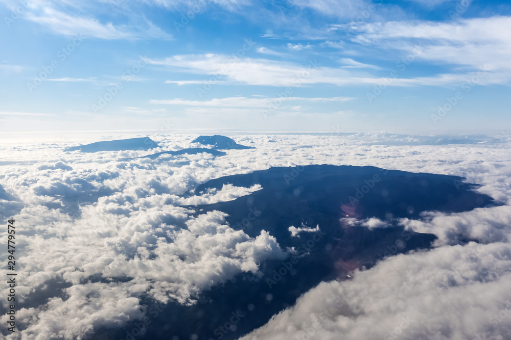 aerial view from plane, mountains of Réunion Island 