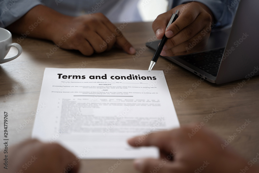 Terms of use confirm terms disclaimer conditions to policy service man use  pen Terms and conditions agreement or document Stock Photo | Adobe Stock