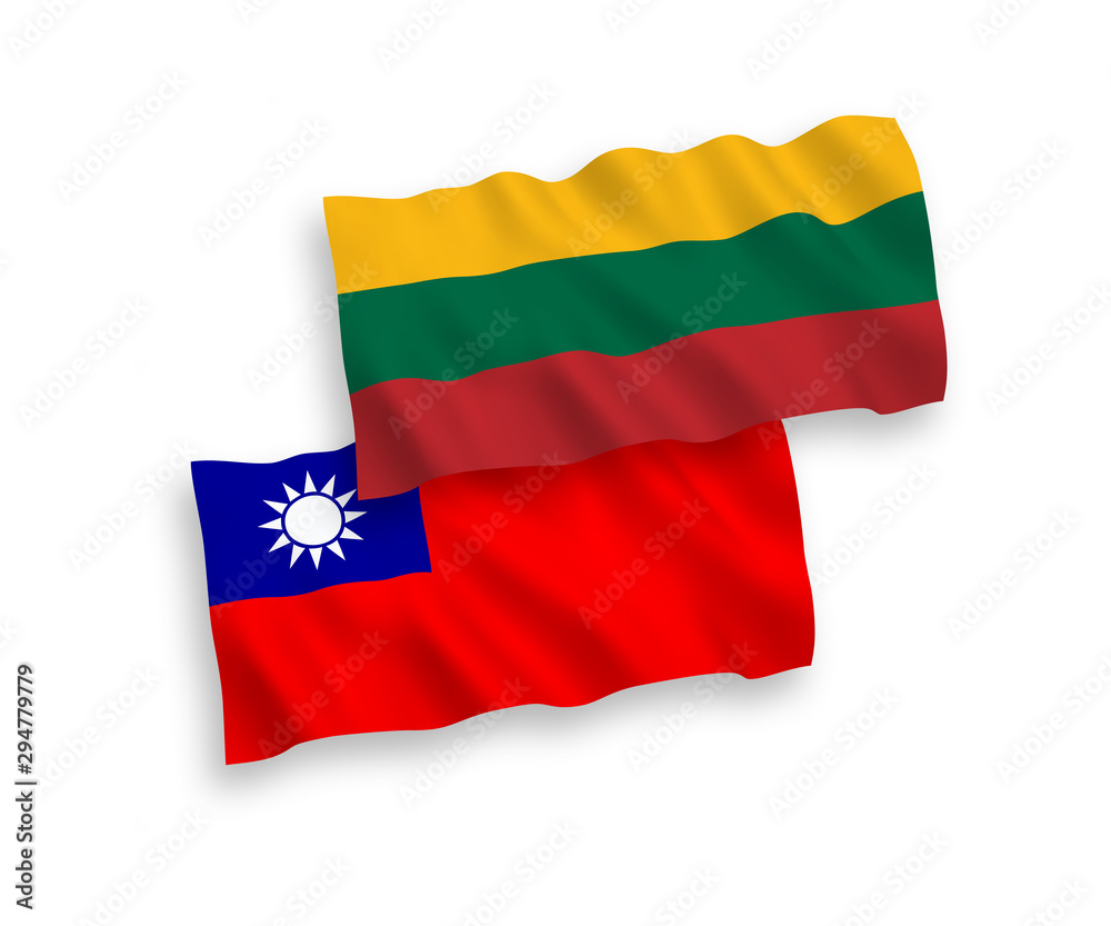 National vector fabric wave flags of Lithuania and Taiwan isolated on white background. 1 to 2 proportion. National vector fabric wave flags of Lithuania and Taiwan isolated on white background. 1 to 2 proportion.