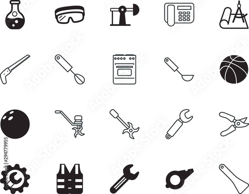 equipment vector icon set such as: football, mix, reflective, utensils, heat, hit, electronic, trimmer, tree, ppe, cell, whip, working, traffic, basketball, study, rubber, glasses, architecture