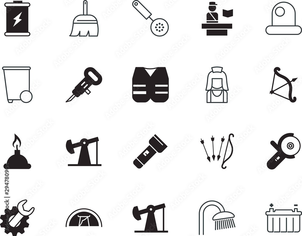Obraz premium equipment vector icon set such as: dashboard, trash, rescue, uniform, dust, cooking, female, support, occupation, vest, safe, hygienic, low, dirty, utensils, girl, laboratory, demolition, science