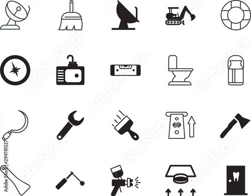 equipment vector icon set such as: vacancy, canister, menu, save, jug, weld, dirty, architecture, money, worker, holiday, rural, horizontal, account, ring, wheel, healthy, banking, compass, digging
