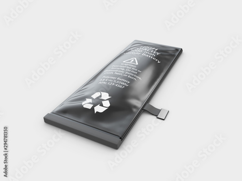 3d Illustration of Swollen mobile phone battery. Expired or low quality battery