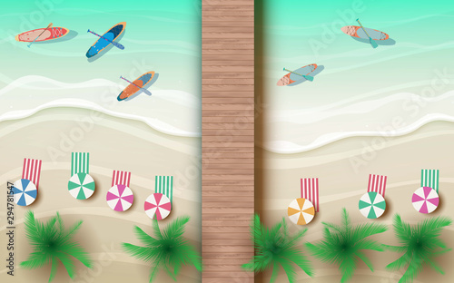 top view wooden bridge on the beach in day time