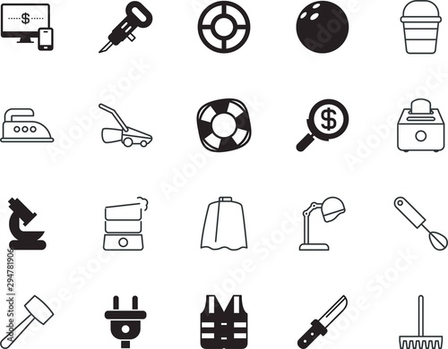 equipment vector icon set such as: energy, utensils, blend, washing, pneumatic, corporate, yard, vintage, cutter, heat, accessory, salon, pictogram, tub, medical, uniform, rounded, hunt, magnifying