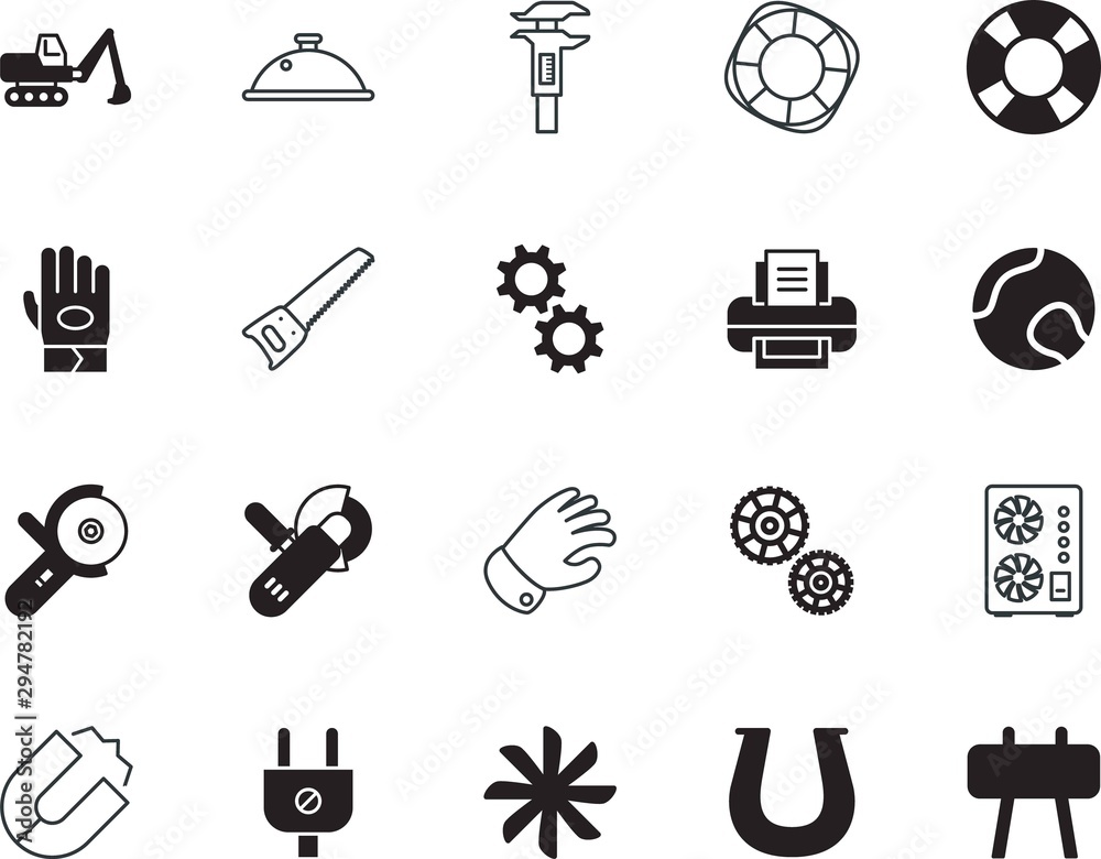 equipment vector icon set such as: printer, loader, patricks, physics, mining, travel, team, processor, measurement, currency, excavate, socket, knowledge, mini, electrical, iron, strength, fortune