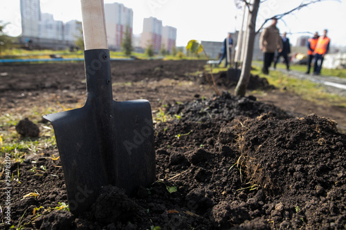 Wallpaper Mural Shovel in the ground, close-up. Torontodigital.ca