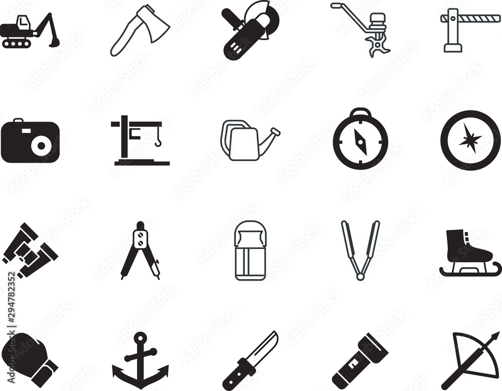 Fototapeta premium equipment vector icon set such as: ancient, hairdressing, lawn, growth, pure, motor, watering, secure, liquid, pot, ocean, mechanical, agriculture, projectile, link, cutting, danger, axe, camera