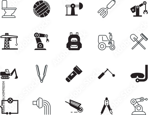 equipment vector icon set such as: straighteners, scheme, electrician, watering, tube, mechanical, empty, sphere, container, movement, global, divider, precision, tourism, heat, emergency, pumpjack