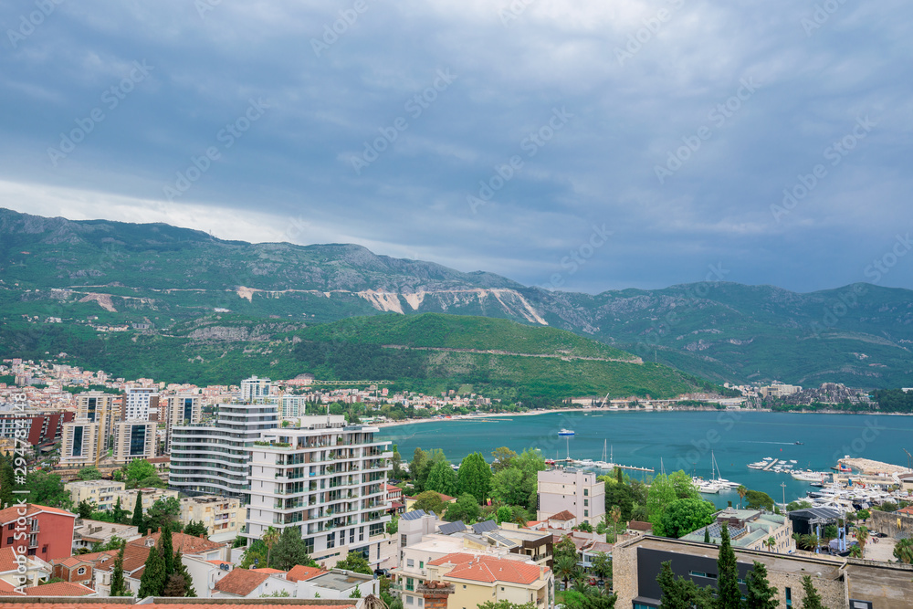 resort town on the adriatic coast, Montenegro. panoramic views of the city and mountains