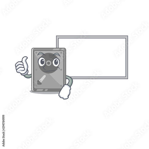 Thumbs up with board hard drive internal on the character