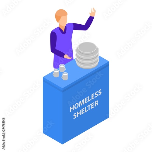Man give food to homeless people icon. Isometric of man give food to homeless people vector icon for web design isolated on white background
