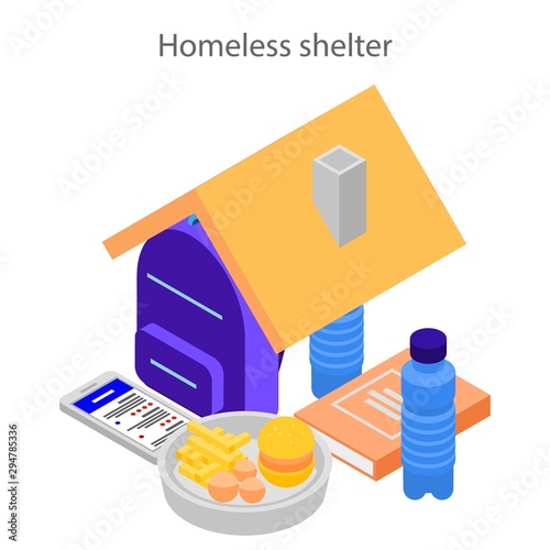 Homeless shelter concept background. Isometric illustration of homeless shelter vector concept background for web design
