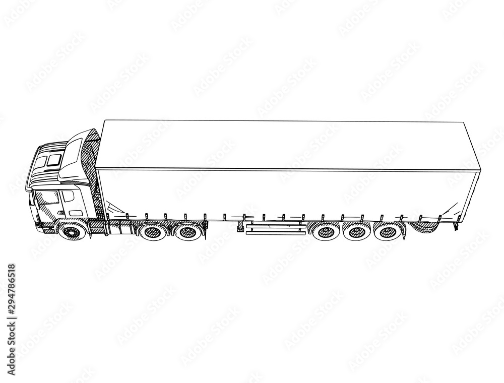 sketch of a truck with hatching on a white background vector sketch of a truck with hatching on a white background vector