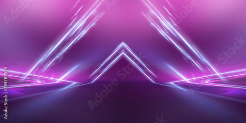 Ultraviolet abstract light. Diode tape, light line. Violet and pink gradient. Modern background, neon light. Empty stage, spotlights, neon. Abstract light.
