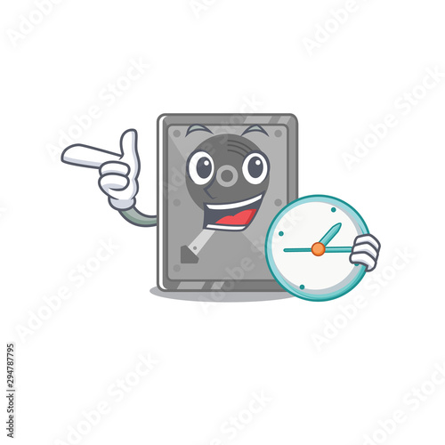 With clock hard drive internal mascot isolated cartoon