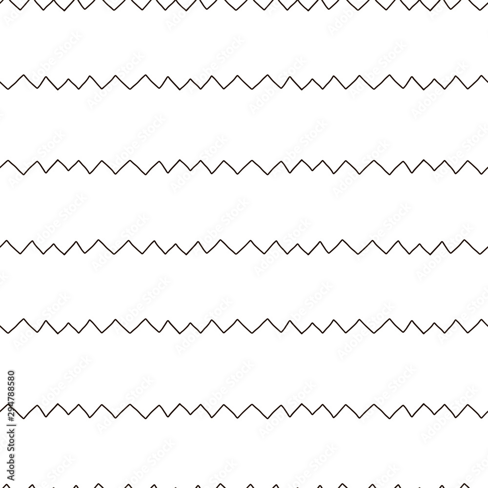 Scribble zigzag hand drawn seamless pattern. Charcoal crankle doodle drawing. Ink pen geometric shapes line art. Monochrome vector texture. Creative wrapping paper, wallpaper design