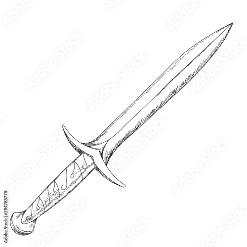 isolated, on a white background, sketch sword, saber, cold steel