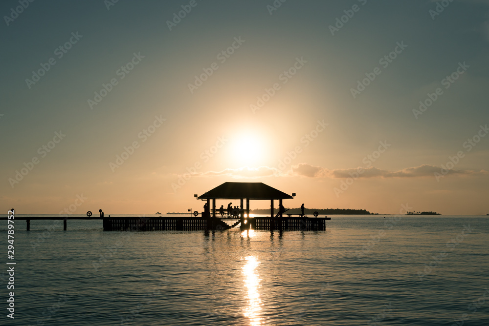 Maldives, docking at sunset