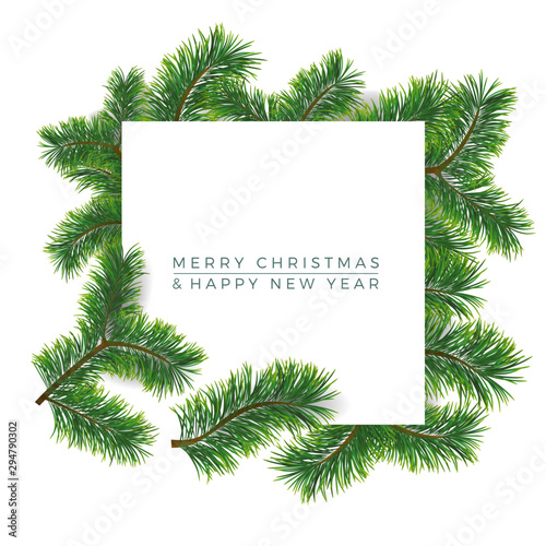 Christmas background with fir branches. Vector illustration with frame and copy space