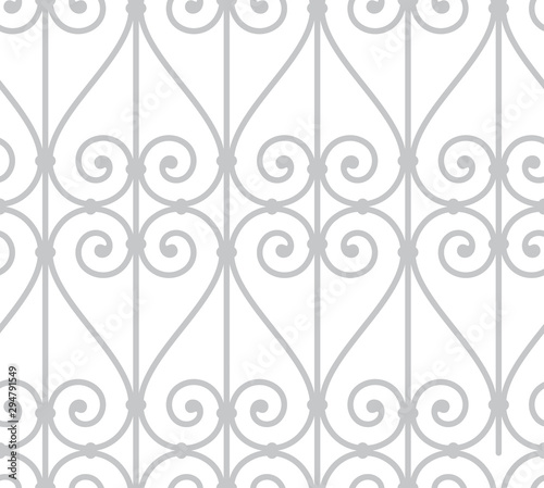 Vector seamless baroque fence texture. Isolated on white background.