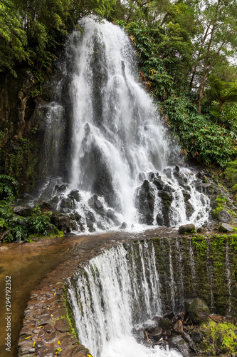 Waterfall in Parque Natural doa Ribeira dos Caldeiroes, Sao Miguel, Azores, Portugal