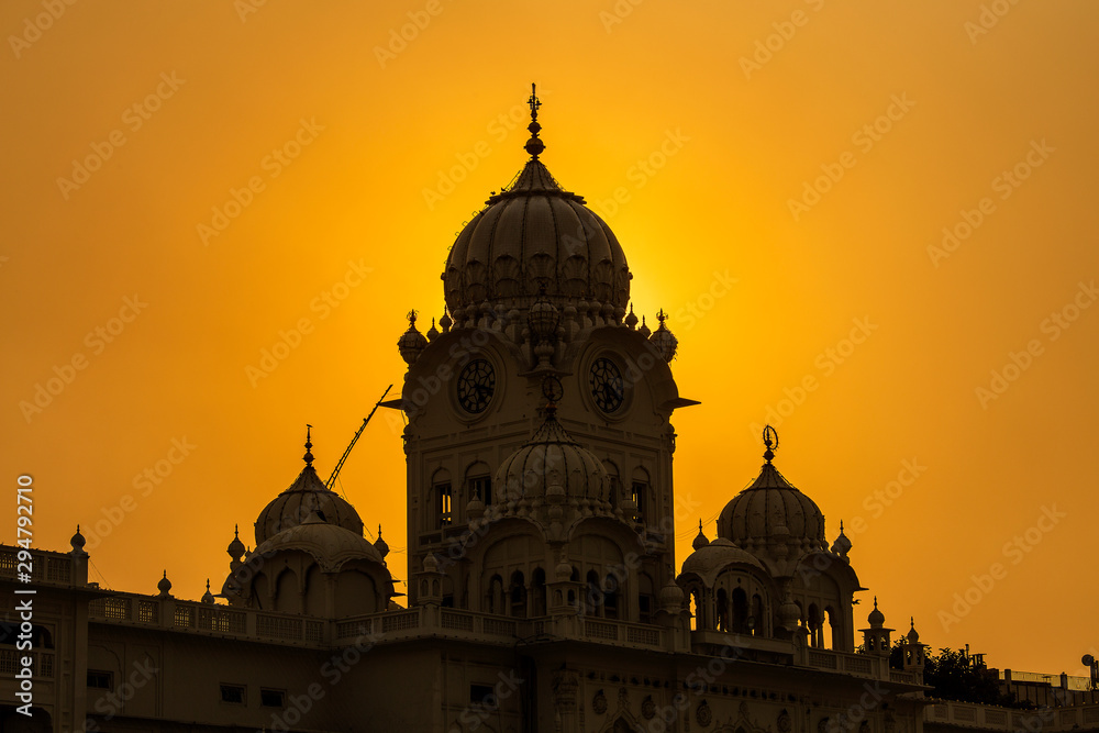 Silhouette Amritsar Golden Temple in India at sunset